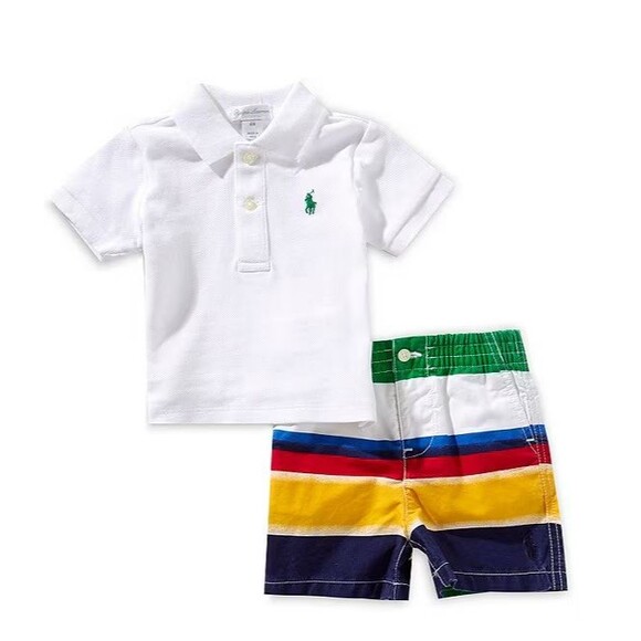 NWT Ralph Lauren BABY BOYS 9 mos,6 M  Mesh Polo Shirt & Polo Prepster shorts SET - Picture 1 of 12